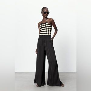 Zara Flowy Wide Leg Pants Black Size Medium